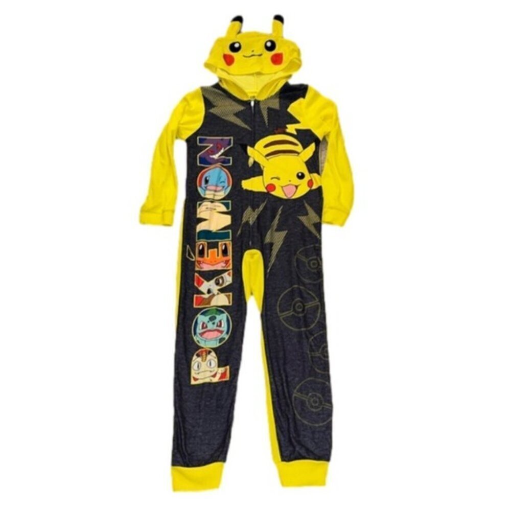 Pokemon Pikachu Hooded Onesie Fleece Pajamas Kids 8 Flame Resistant Halloween